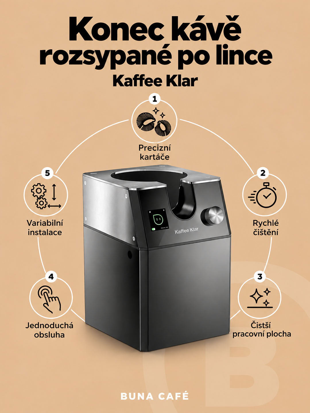 Rychlejší příprava kávy a méně kávového prachu na lince? Poznejte automatický čistič páky Kaffee… Rychlejší příprava kávy a méně kávového prachu na lince? Poznejte automatický čistič páky Kaffee…