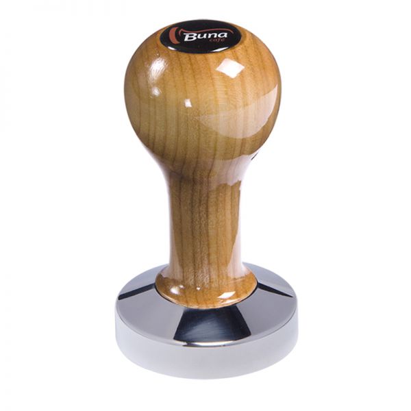 Buna café tamper, čerešňa, lak, TP, 58.35 mm, nerez lesk, plochý