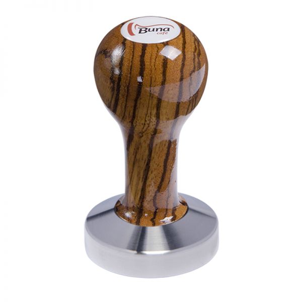 Buna café tamper, zebrano, lak, SP, 58 mm, nerez mat, konvexný