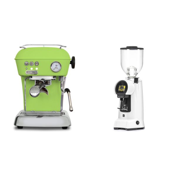 Ascaso Dream ONE, Fresh Pistachio + Eureka Helios 75, white