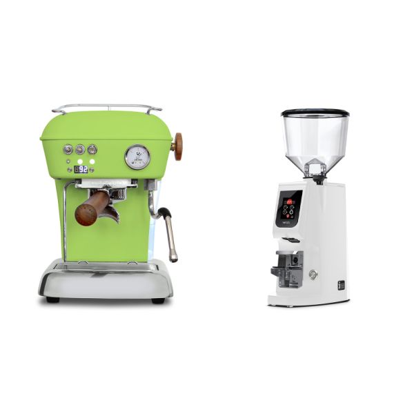 Ascaso Dream PID, Fresh Pistachio + Eureka Atom W 65, white