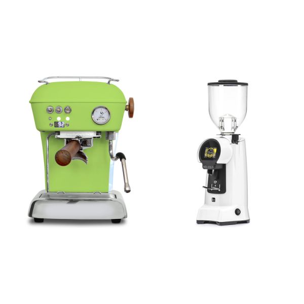 Ascaso Dream PID, Fresh Pistachio + Eureka Helios 75, white