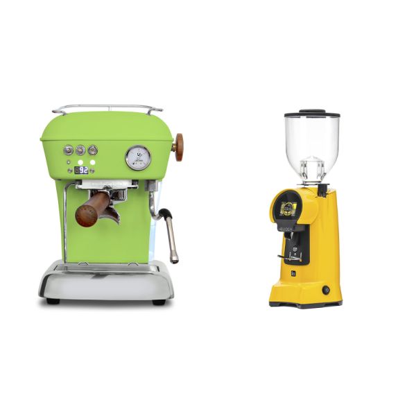 Ascaso Dream PID, Fresh Pistachio + Eureka Helios 75, yellow