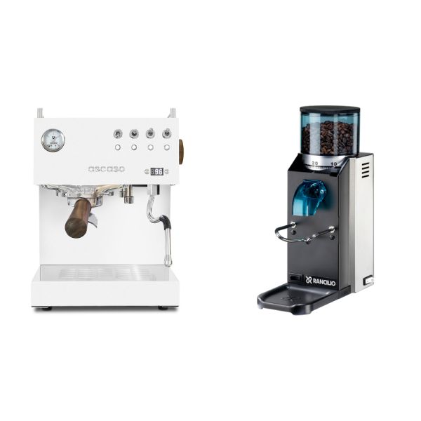 Ascaso Steel DUO PID, White&Wood + Rancilio Rocky Doserless