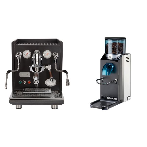 ECM Synchronika, black, dark walnut + Rancilio Rocky Doserless