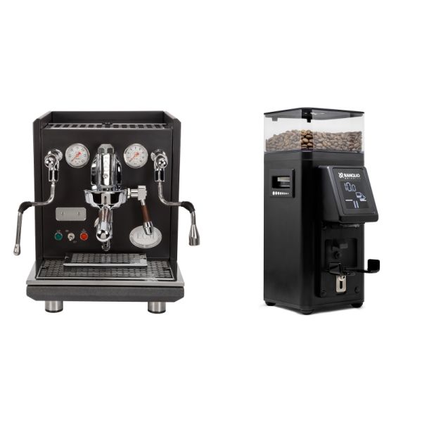 ECM Synchronika, black, dark walnut + Rancilio STILE, black