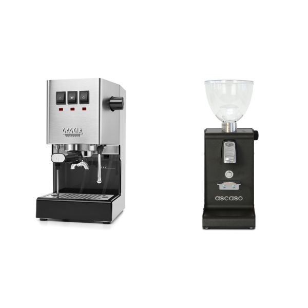 Gaggia New Classic E24, stainless steel + Ascaso i-steel, black