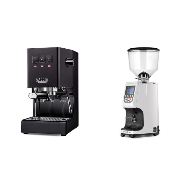 Gaggia New Classic E24, black + Eureka Atom Specialty 65, white