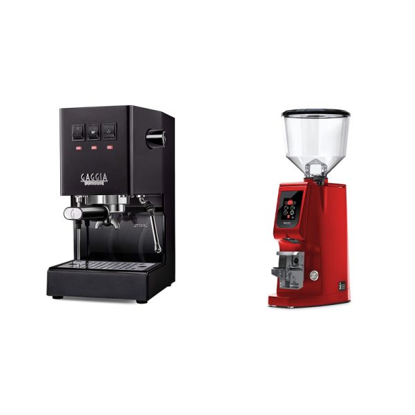 Gaggia New Classic E24, black + Eureka Atom W 65, ferrari red