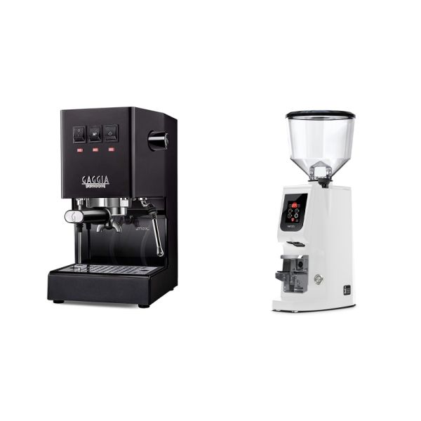 Gaggia New Classic E24, black + Eureka Atom W 65, white