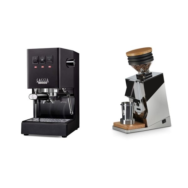 Gaggia New Classic E24, black + Eureka Mignon Single Dose, Chrome & Oak