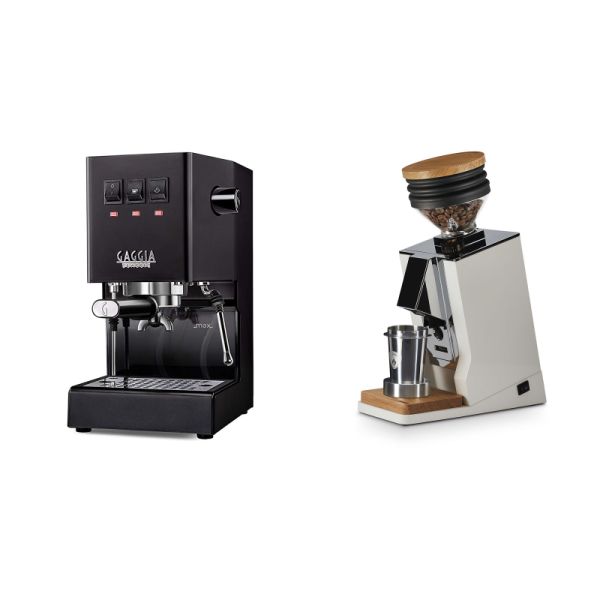 Gaggia New Classic E24, black + Eureka Mignon Single Dose, White & Oak