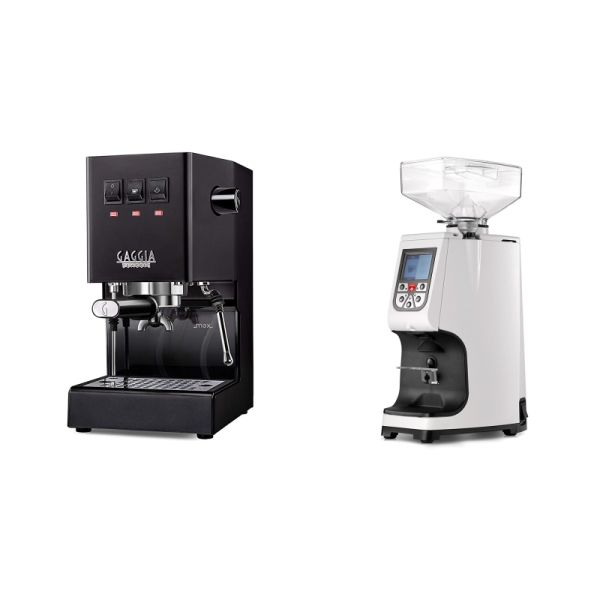 Gaggia New Classic E24, black + Eureka Atom 60, white