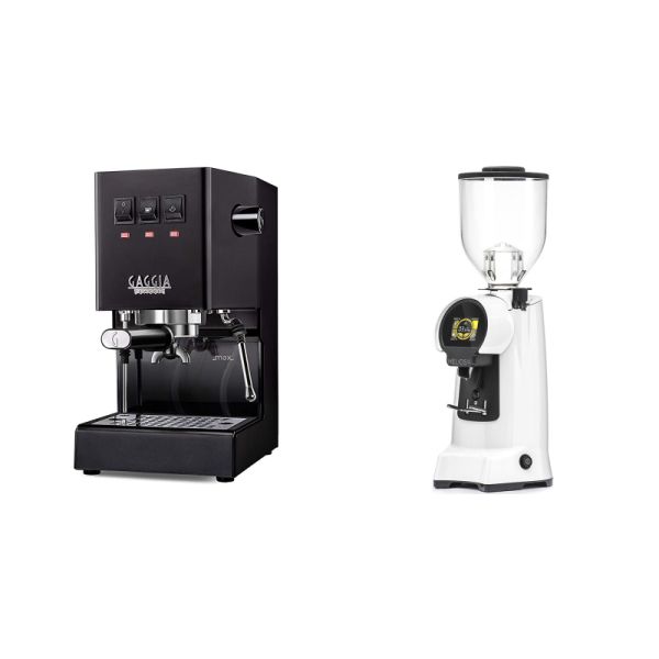 Gaggia New Classic E24, black + Eureka Helios 65, white