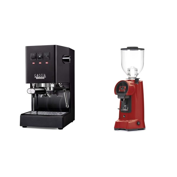 Gaggia New Classic E24, black + Eureka Helios 75, ferrari red