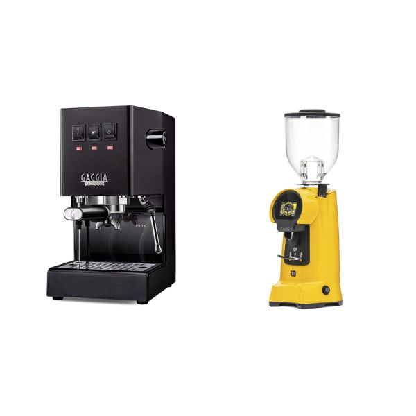 Gaggia New Classic E24, black + Eureka Helios 75, yellow