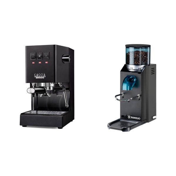 Gaggia New Classic E24, black + Rancilio Rocky Doserless, black