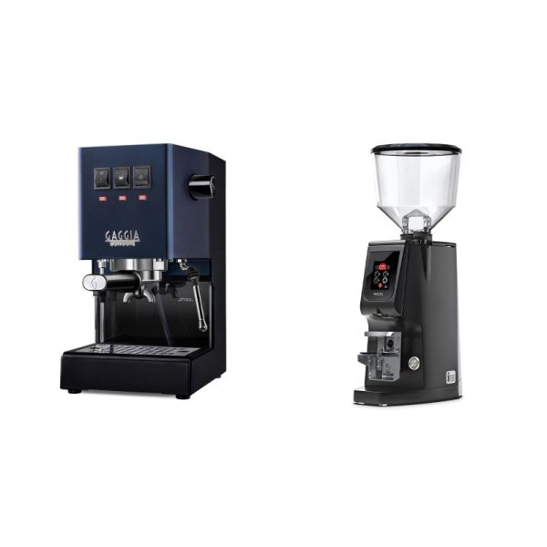 Gaggia New Classic E24, blue + Eureka Atom W 65, black