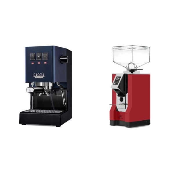 Gaggia New Classic E24, blue + Eureka Mignon Bravo, CR ferrari red