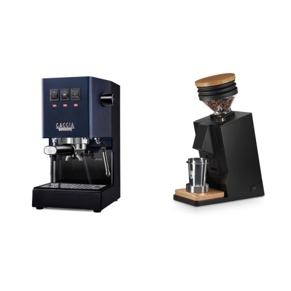 Gaggia New Classic E24, blue + Eureka Mignon Single Dose, Black & Oak