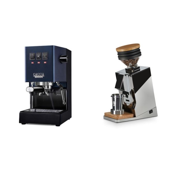 Gaggia New Classic E24, blue + Eureka Mignon Single Dose, Chrome & Oak