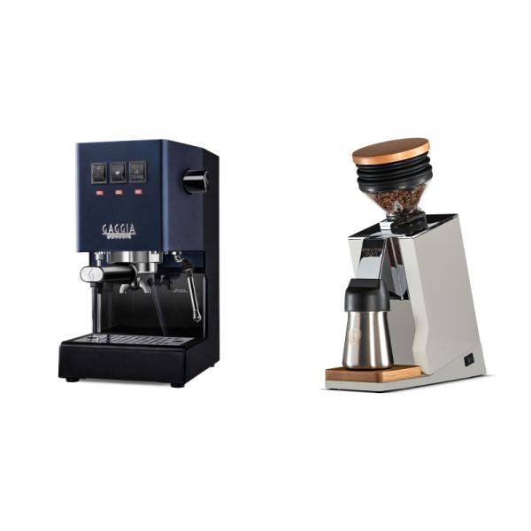 Gaggia New Classic E24, blue + Eureka Mignon Single Dose PRO, White & Oak