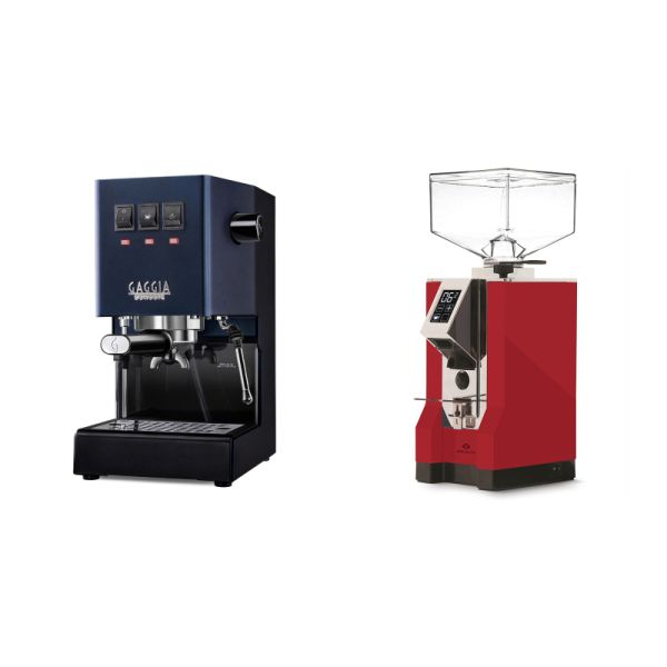 Gaggia New Classic E24, blue + Eureka Mignon Specialita, CR ferrari red