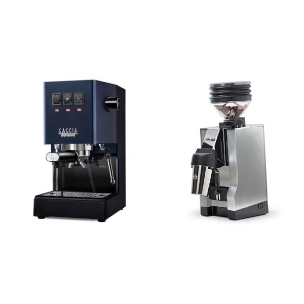 Gaggia New Classic E24, blue + Eureka Mignon Zero 65 All Purpose, CR chrome