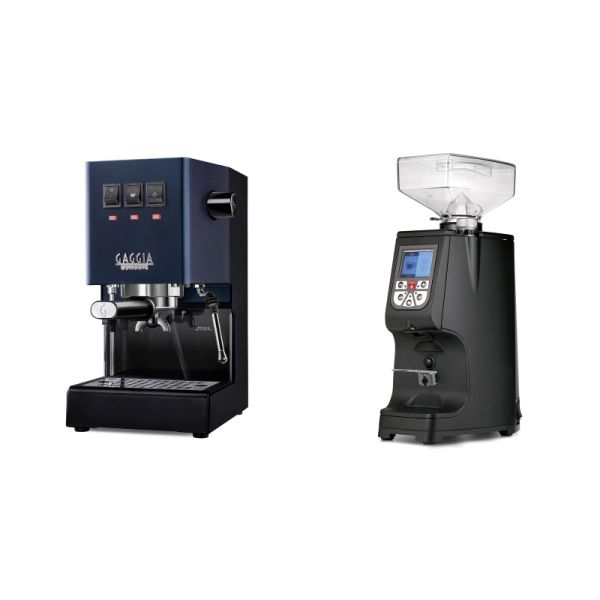 Gaggia New Classic E24, blue + Eureka Atom 60, black