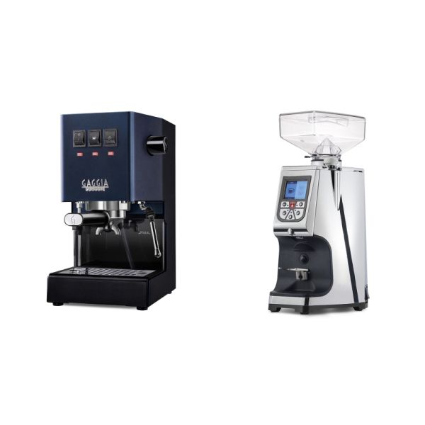 Gaggia New Classic E24, blue + Eureka Atom 60, chrome