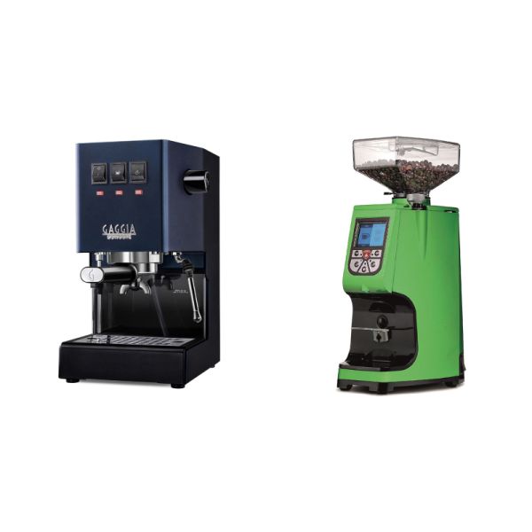 Gaggia New Classic E24, blue + Eureka Atom 60, kawasaki green