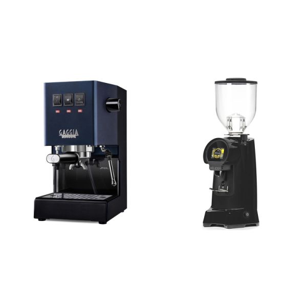 Gaggia New Classic E24, blue + Eureka Helios 65, black