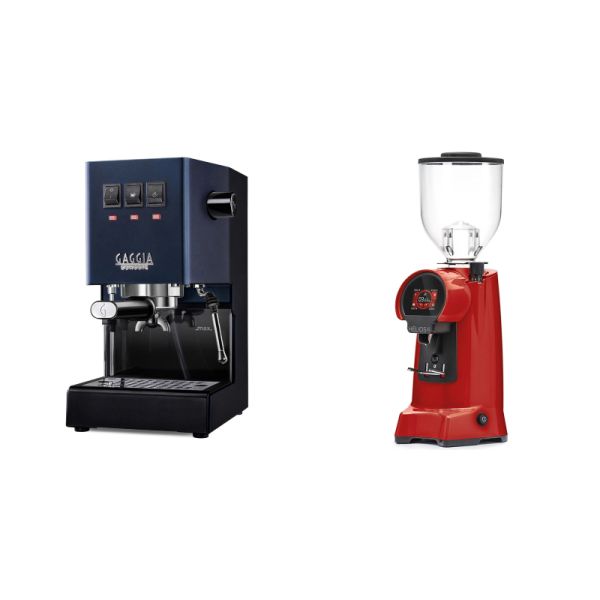 Gaggia New Classic E24, blue + Eureka Helios 65, ferrari red