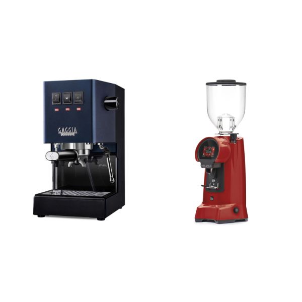 Gaggia New Classic E24, blue + Eureka Helios 75, ferrari red