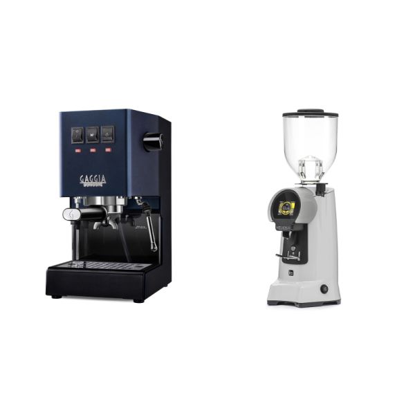 Gaggia New Classic E24, blue + Eureka Helios 75, grey