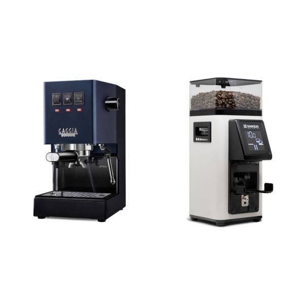 Gaggia New Classic E24, blue + Rancilio STILE, white