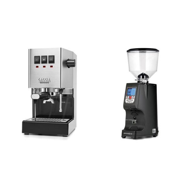 Gaggia New Classic E24, stainless steel + Eureka Atom Specialty 65, black