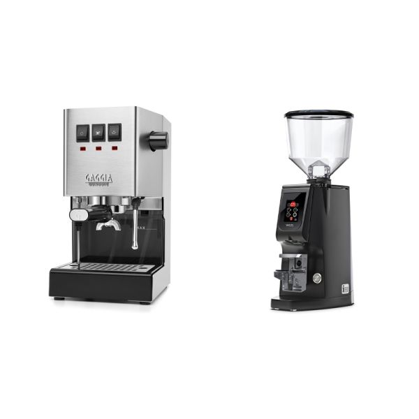 Gaggia New Classic E24, stainless steel + Eureka Atom W 65, black