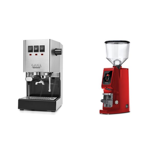 Gaggia New Classic E24, stainless steel + Eureka Atom W 65, ferrari red