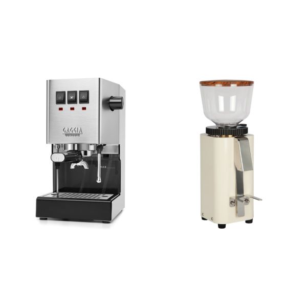 Gaggia New Classic E24, stainless steel + ECM C-Manuale 54, cream, olive