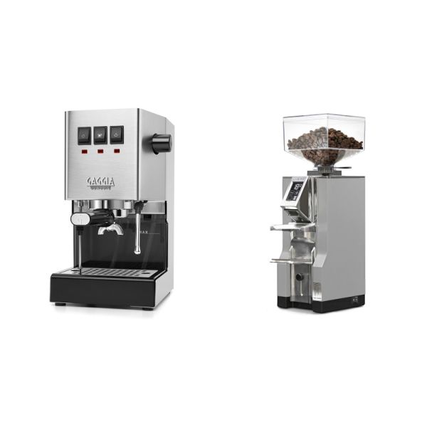 Gaggia New Classic E24, stainless steel + Eureka Mignon Libra, CR grey