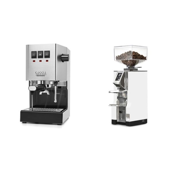 Gaggia New Classic E24, stainless steel + Eureka Mignon Libra, CR white