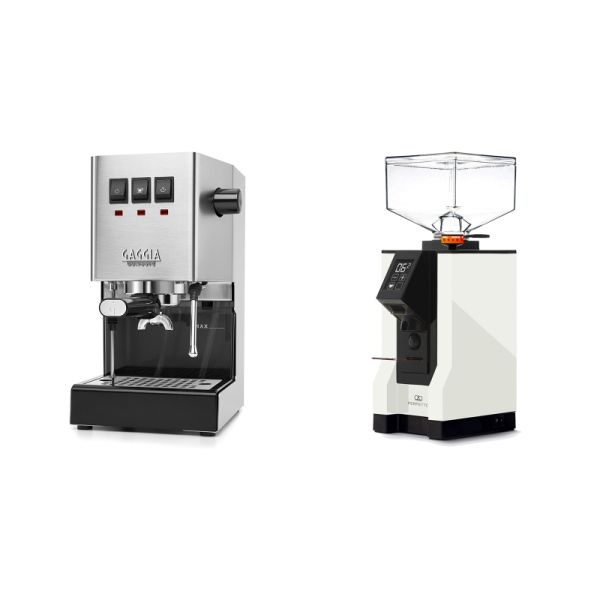 Gaggia New Classic E24, stainless steel + Eureka Mignon Perfetto, BL white