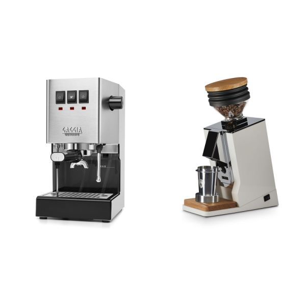 Gaggia New Classic E24, stainless steel + Eureka Mignon Single Dose, White & Oak