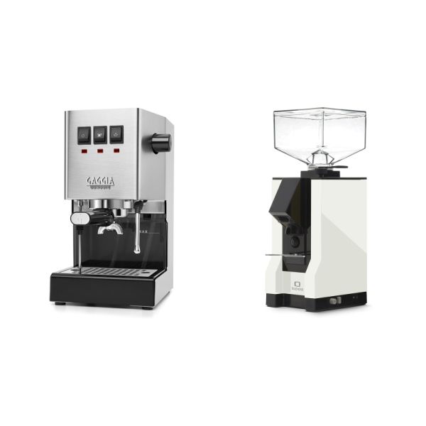 Gaggia New Classic E24, stainless steel + Eureka Mignon Silenzio, BL white