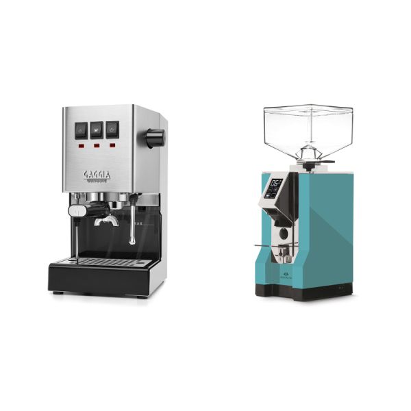 Gaggia New Classic E24, stainless steel + Eureka Mignon Specialita, CR tiffany blue