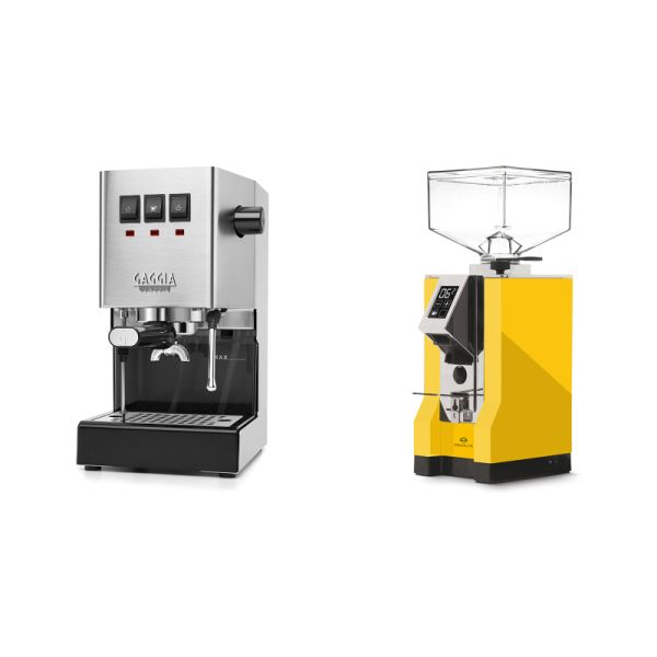 Gaggia New Classic E24, stainless steel + Eureka Mignon Specialita, CR yellow