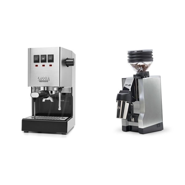 Gaggia New Classic E24, stainless steel + Eureka Mignon Zero 65 All Purpose, CR chrome