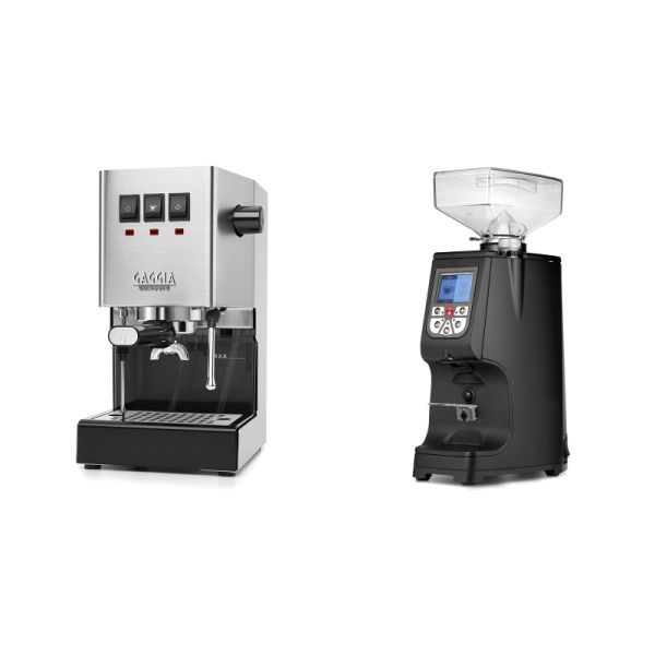 Gaggia New Classic E24, stainless steel + Eureka Atom 60, black