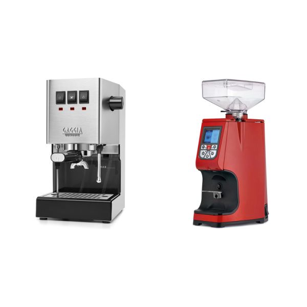 Gaggia New Classic E24, stainless steel + Eureka Atom 60, ferrari red